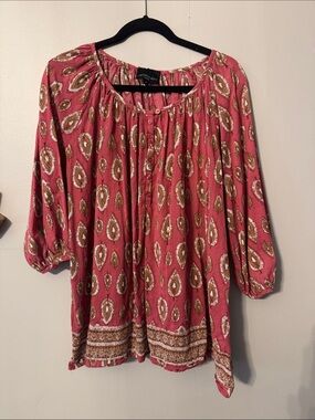 Cynthia Rowley Pink Paisley-Print Peasant Tunic 3/4 length sleeve size 2x